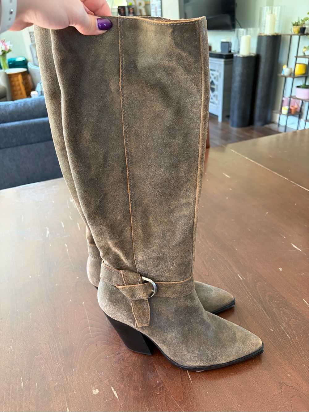 Vince Camuto Suede Over-the-Knee Boots in Taupe Brown